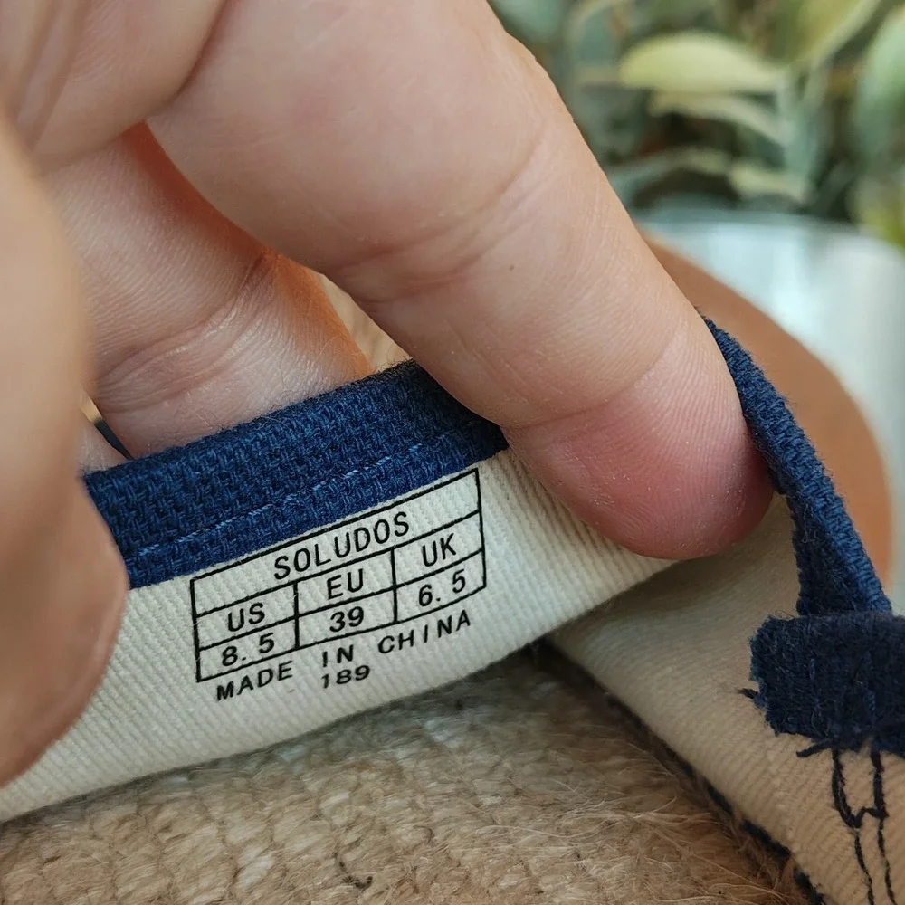 Soludos Dali Blue Espadrilles Slip On Shoes Canvas Loafer Flats Jute Boho Sz 8.5